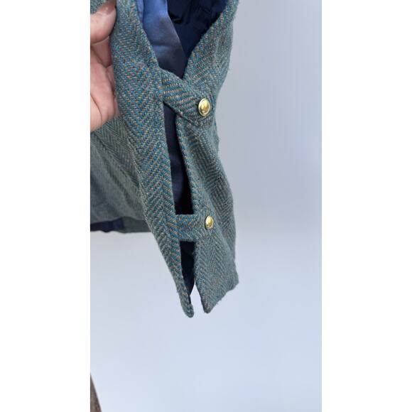 Soft Surroundings M Wool Blend Toggle Cape Jacket Teal Herringbone Short Sleeve - Picture 5 of 5